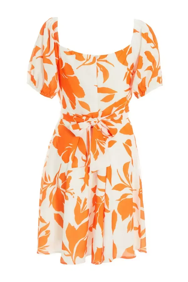 Women Orange Floral Skater Mini Dress Quiz Clothing Dresses