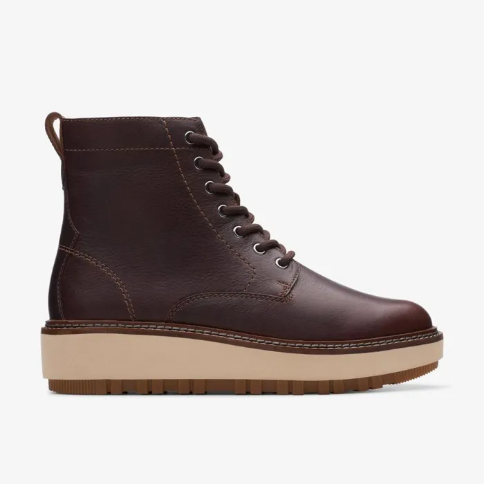 Women Orianna Lace Dark Brown Leather Clarks Boots and Booties