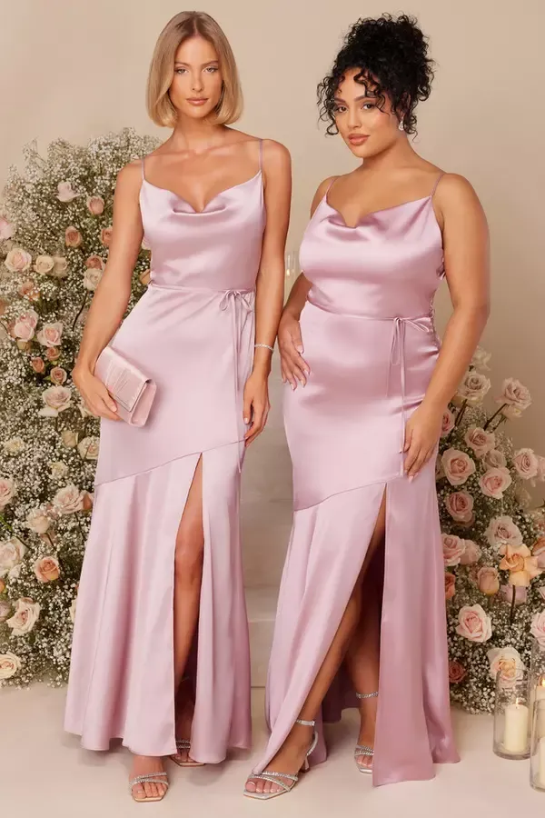 Women Pale Pink Satin Strappy Maxi Dress Quiz Clothing Dresses