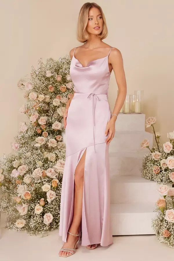 Women Pale Pink Satin Strappy Maxi Dress Quiz Clothing Dresses