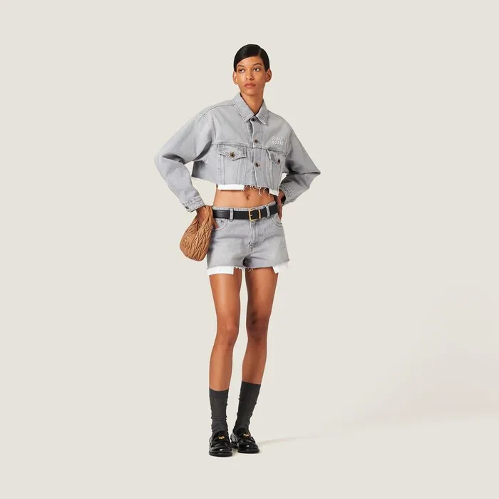 Women Pants And Shorts Miu Miu Denim Shorts Grey