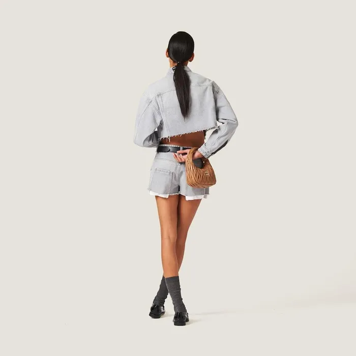 Women Pants And Shorts Miu Miu Denim Shorts Grey