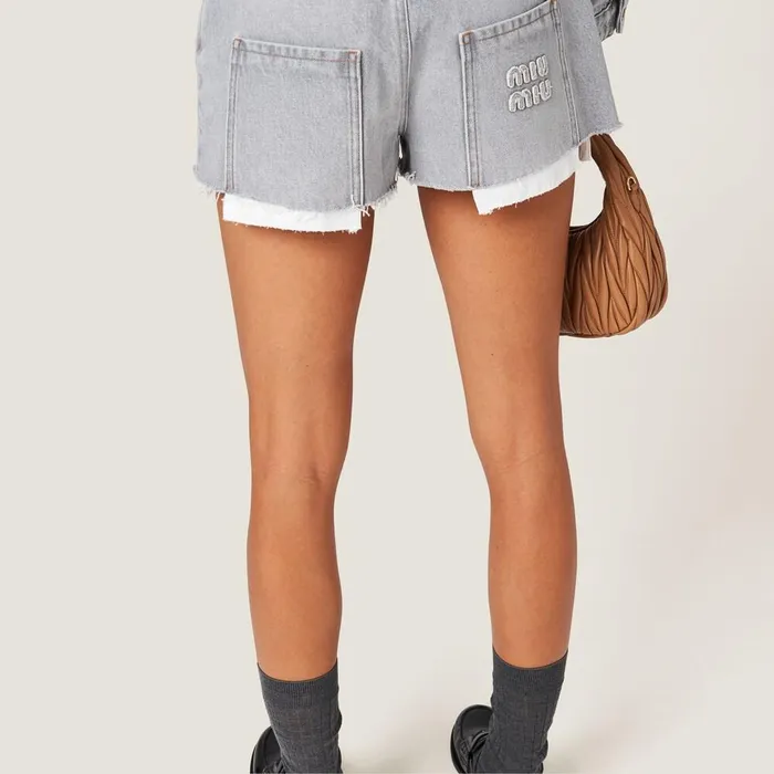 Women Pants And Shorts Miu Miu Denim Shorts Grey