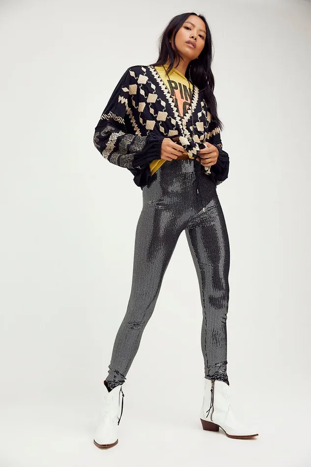 Women Pants Free People Mirrorball Leggings Silver