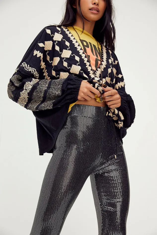 Women Pants Free People Mirrorball Leggings Silver