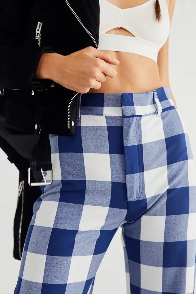 Women Pants Free People Plaid Jules Pants Navy Gingham