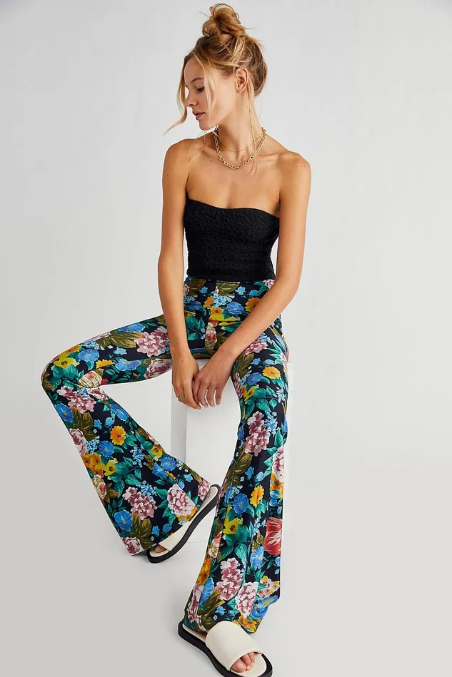 Women Pants Free People The Janis Printed Bells Rose Garden