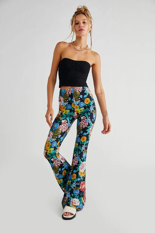 Women Pants Free People The Janis Printed Bells Rose Garden
