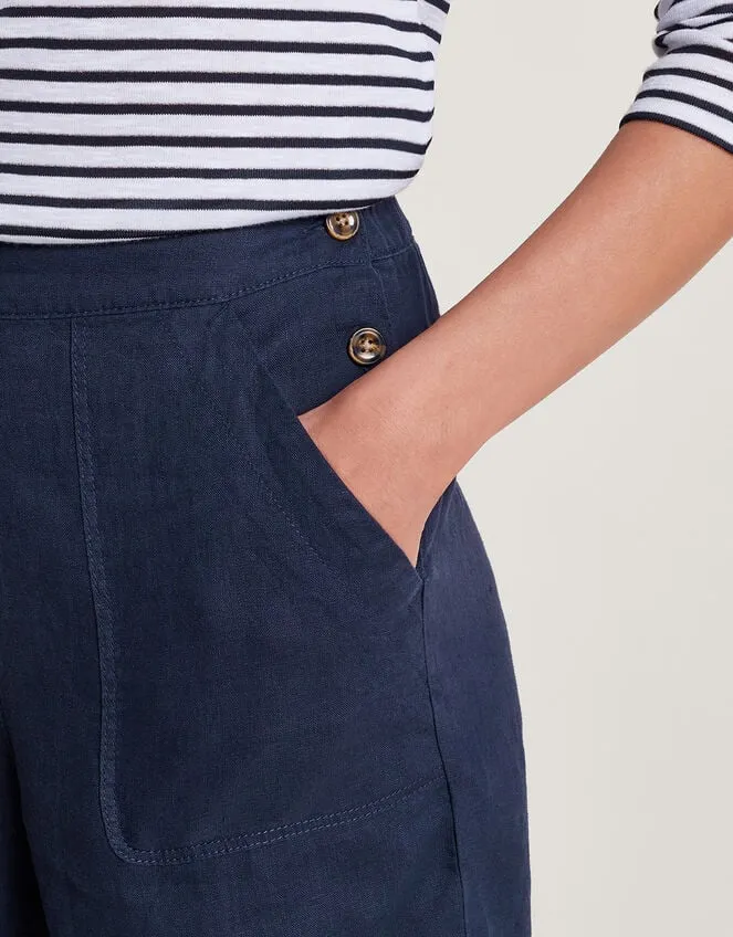 Women Parker Linen Crop Trousers Blue Monsoon Linen