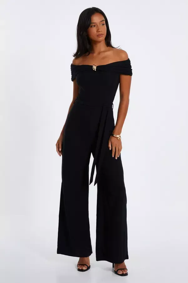 Women Petite Black Bardot Palazzo Jumpsuit Quiz Clothing Jumpsuits