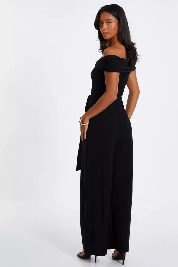 Women Petite Black Bardot Palazzo Jumpsuit Quiz Clothing Jumpsuits