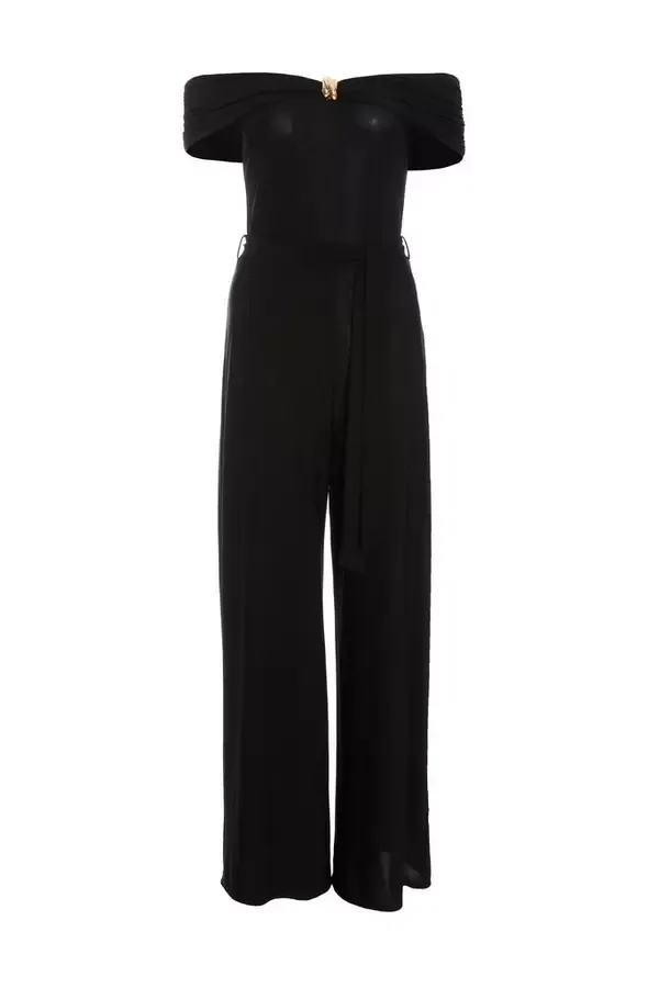 Women Petite Black Bardot Palazzo Jumpsuit Quiz Clothing Jumpsuits