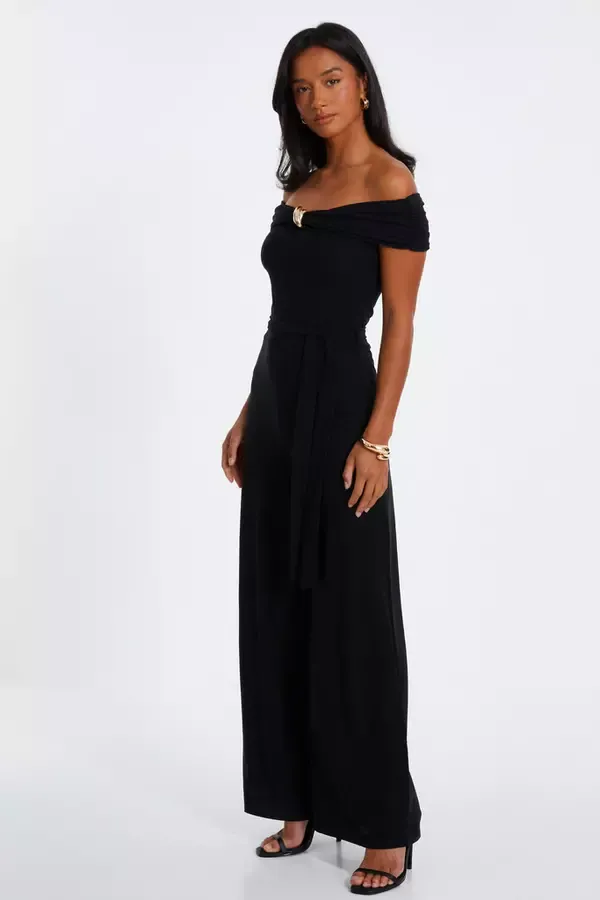 Women Petite Black Bardot Palazzo Jumpsuit Quiz Clothing Jumpsuits