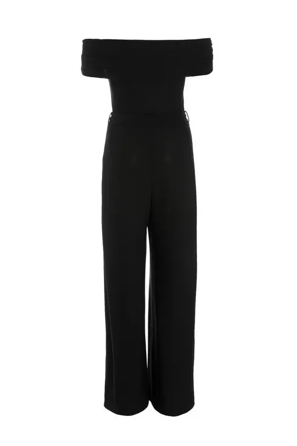 Women Petite Black Bardot Palazzo Jumpsuit Quiz Clothing Jumpsuits