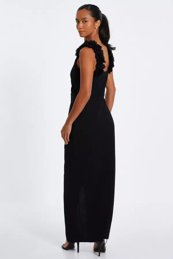 Women Petite Black Ruffle Wrap Maxi Dress Quiz Clothing Dresses