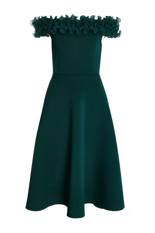 Women Petite Bottle Green Bardot Ruffle Skater Midi Dress Quiz Clothing Dresses Women Petite Bottle Green Bardot Ruffle Skater Midi Dress Quiz Clothing Dresses