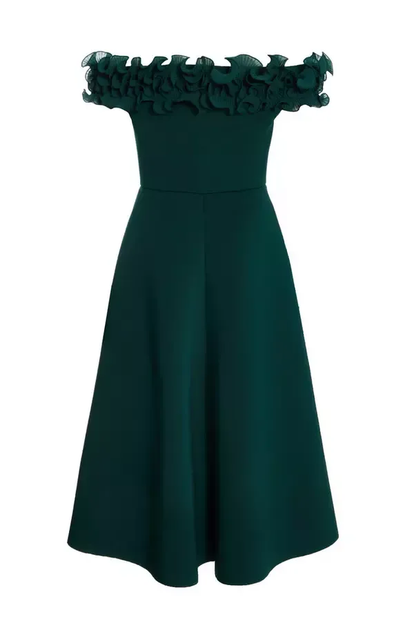 Women Petite Bottle Green Bardot Ruffle Skater Midi Dress Quiz Clothing Dresses Women Petite Bottle Green Bardot Ruffle Skater Midi Dress Quiz Clothing Dresses