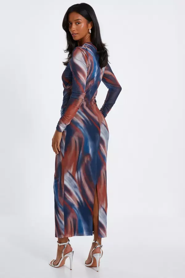 Women Petite Dark Blue Marble Print Midaxi Dress Quiz Clothing Dresses