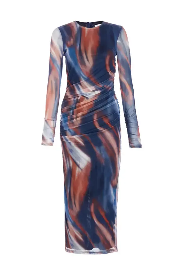 Women Petite Dark Blue Marble Print Midaxi Dress Quiz Clothing Dresses