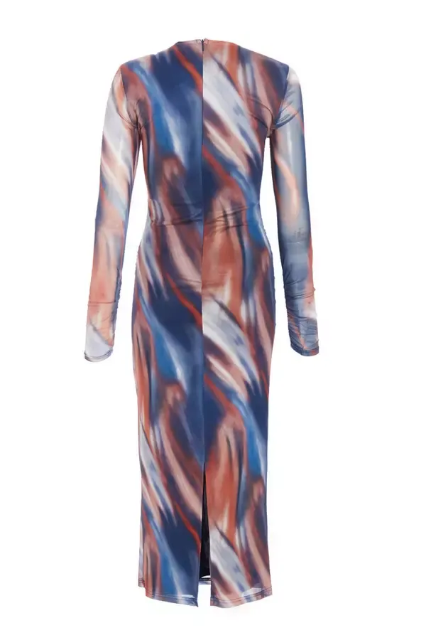 Women Petite Dark Blue Marble Print Midaxi Dress Quiz Clothing Dresses