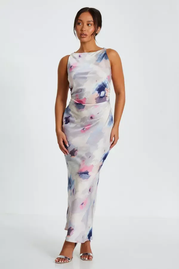 Women Petite Multicoloured Marble Twist Maxi Dress Quiz Clothing Dresses