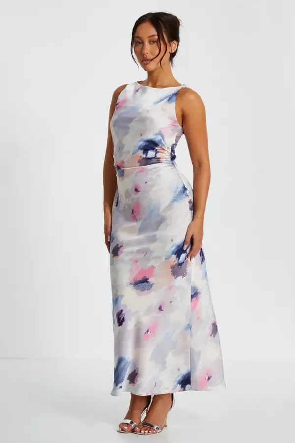 Women Petite Multicoloured Marble Twist Maxi Dress Quiz Clothing Dresses