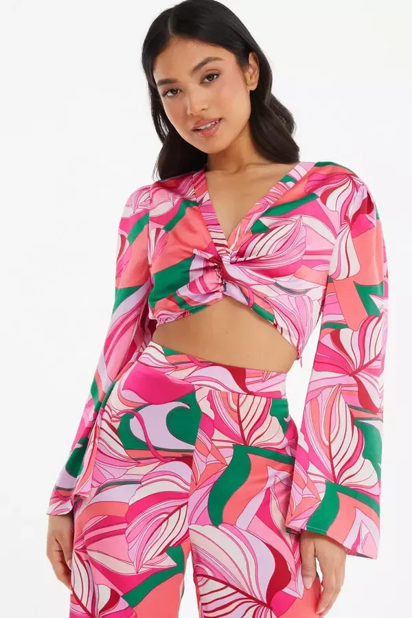 Women Petite Pink Scarf Print Top Quiz Clothing CoOrds