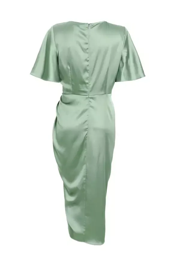 Women Petite Sage Satin Ruched Wrap Midi Dress Quiz Clothing Dresses