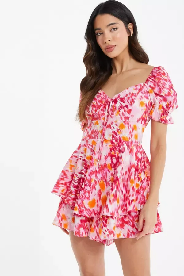 Women Pink Brush Stroke Playsuit Quiz Clothing Jumpsuits