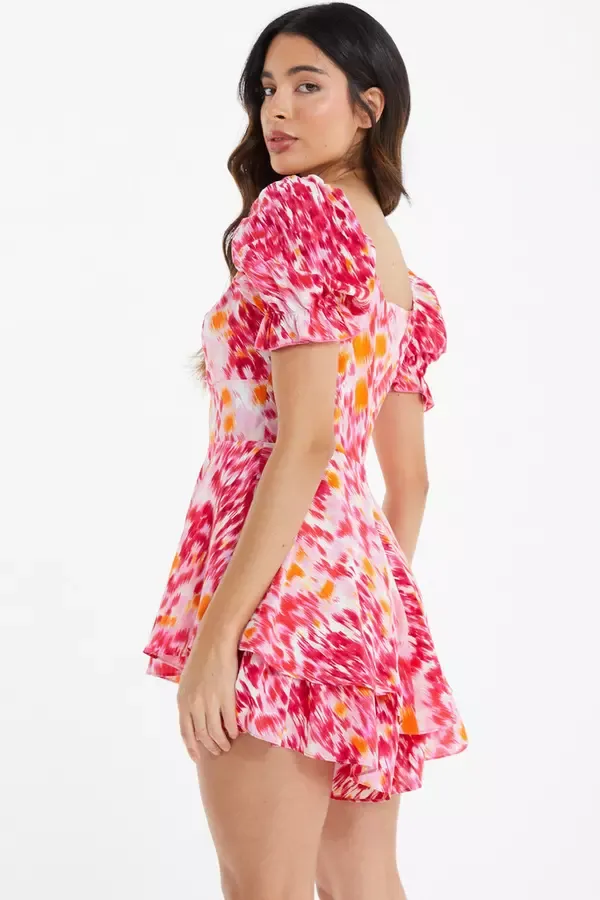 Women Pink Brush Stroke Playsuit Quiz Clothing Jumpsuits