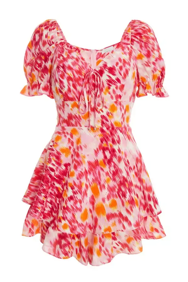 Women Pink Brush Stroke Playsuit Quiz Clothing Jumpsuits