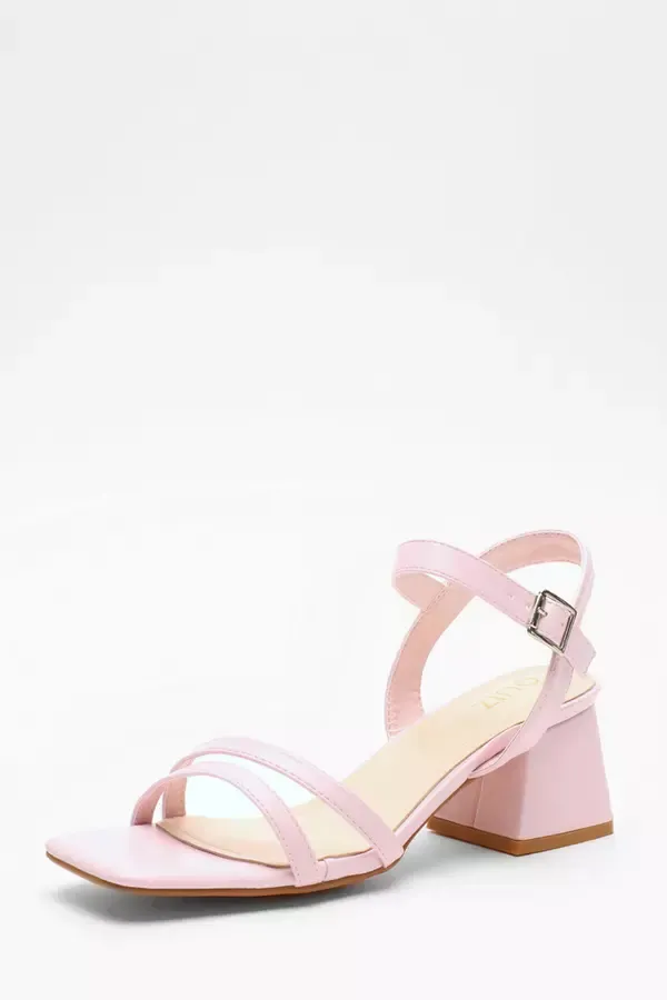 Women Pink Faux Leather Block Heel Sandal Quiz Clothing Heels