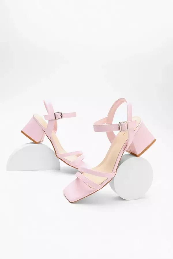 Women Pink Faux Leather Block Heel Sandal Quiz Clothing Heels