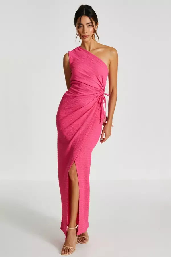 Women Pink One Shoulder Wrap Cut Out Maxi Dress Quiz Clothing Dresses