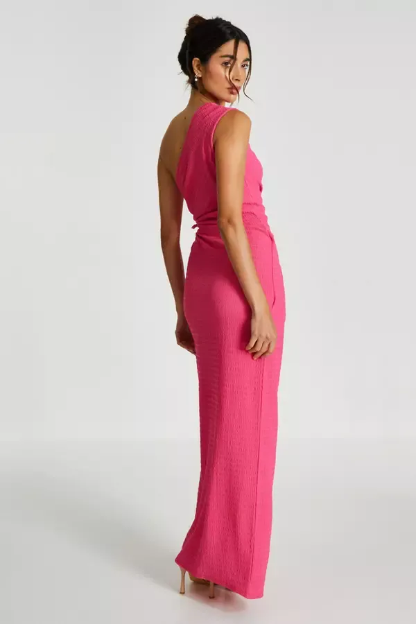 Women Pink One Shoulder Wrap Cut Out Maxi Dress Quiz Clothing Dresses