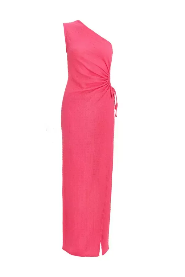 Women Pink One Shoulder Wrap Cut Out Maxi Dress Quiz Clothing Dresses