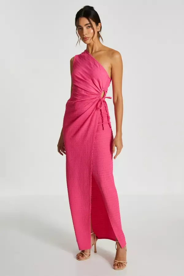 Women Pink One Shoulder Wrap Cut Out Maxi Dress Quiz Clothing Dresses