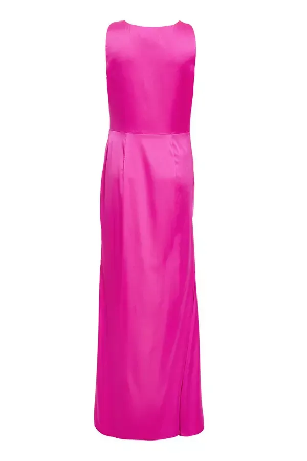 Women Pink Satin Ruched Maxi Dress Quiz Clothing Dresses