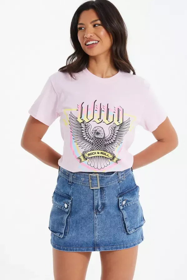 Women Pink Slogan Oversized Top Quiz Clothing Casual Clothing