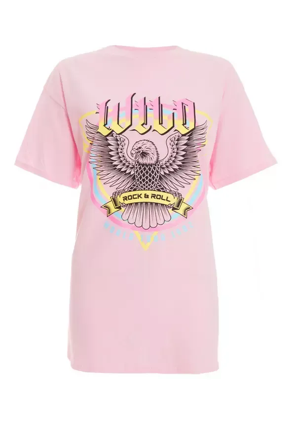 Women Pink Slogan Oversized Top Quiz Clothing Casual Clothing