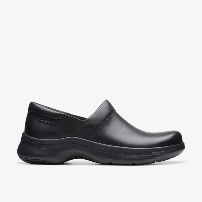 Women Pro Gem Black Leather Clarks SlipOns