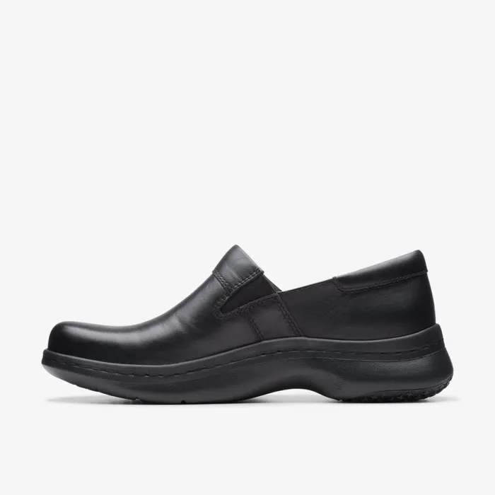Women Pro Gem Black Leather Clarks SlipOns