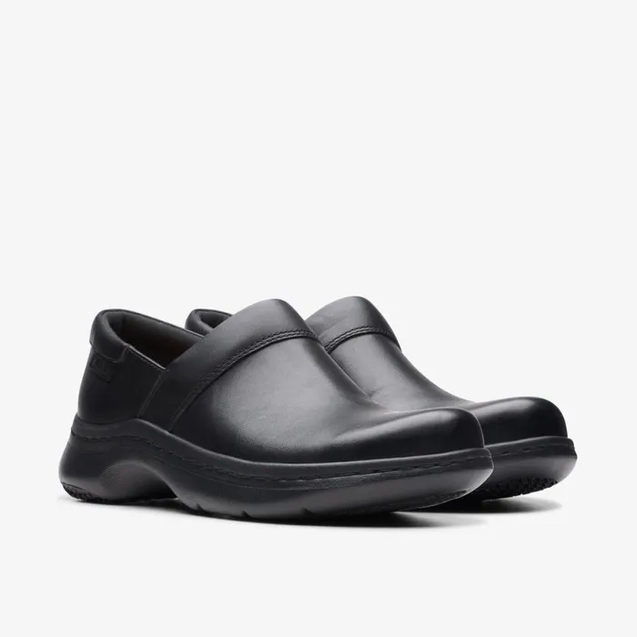Women Pro Gem Black Leather Clarks SlipOns