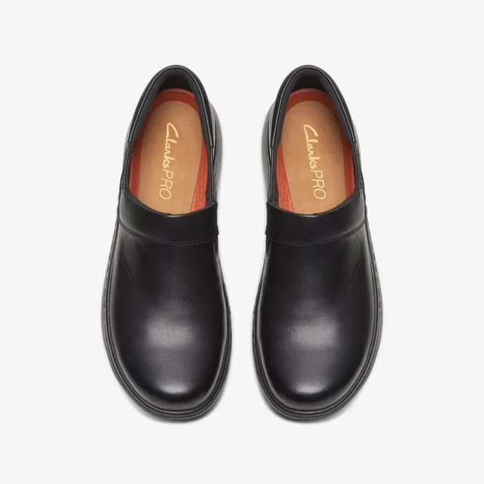 Women Pro Gem Black Leather Clarks SlipOns
