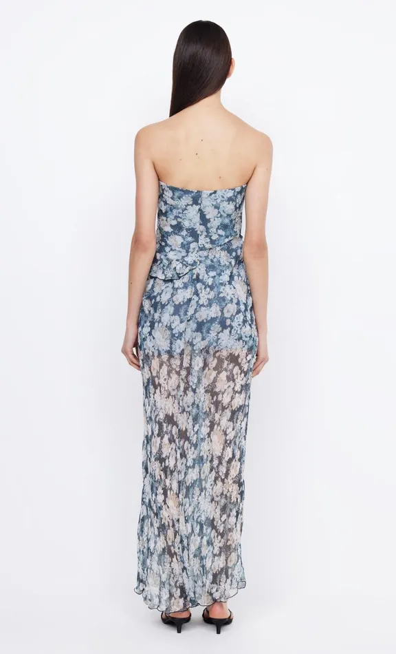 Women Prom Dresses Bec Bridge OPAL STRAPLESS MAXI DRESS 8211 DENIM FLORAL