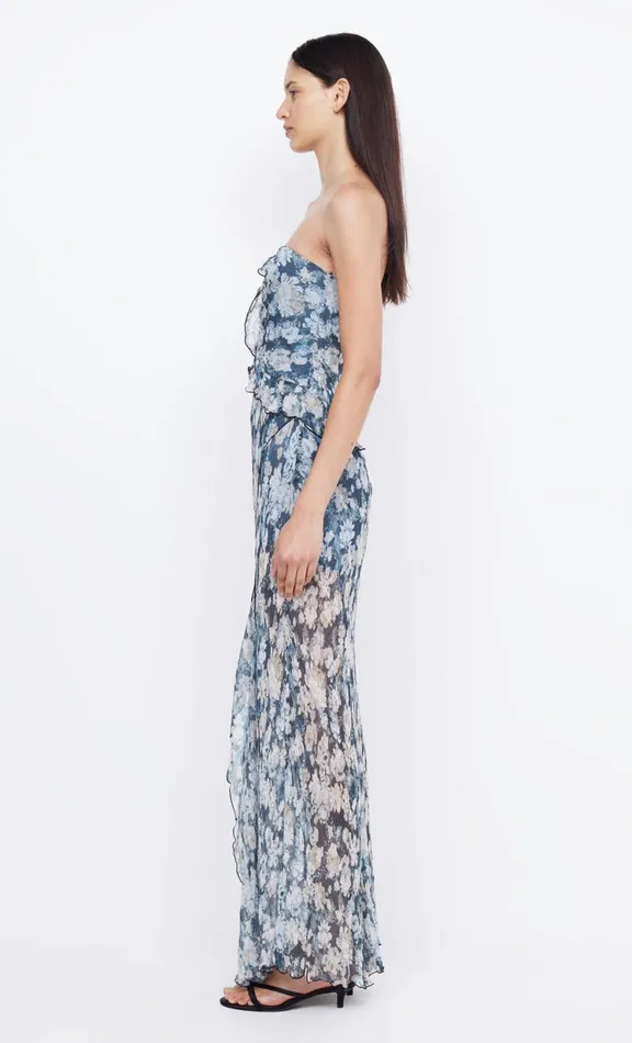 Women Prom Dresses Bec Bridge OPAL STRAPLESS MAXI DRESS 8211 DENIM FLORAL