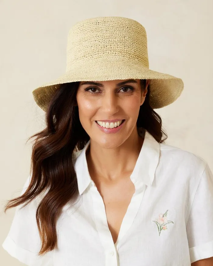 Women Raffia Packable Bucket Hat Natural Tommy Bahama Hats and Caps