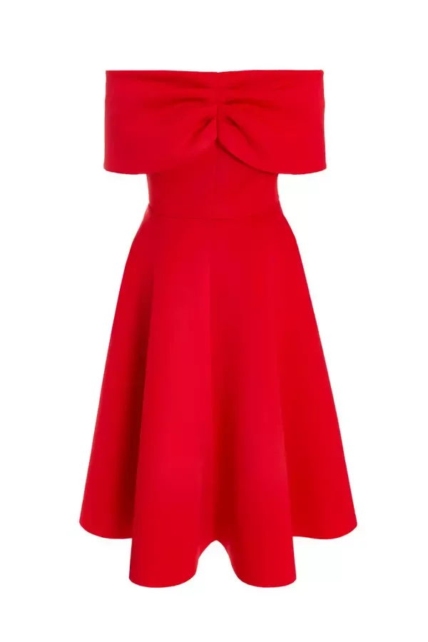 Women Red Bardot Skater Midi Dress Quiz Clothing Dresses