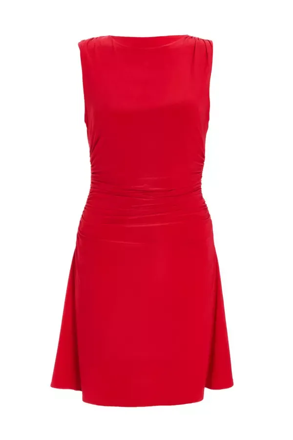 Women Red Ruched ALine Mini Dress Quiz Clothing Dresses