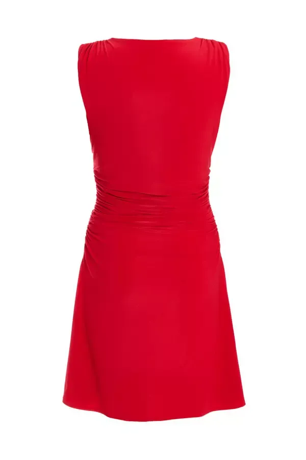 Women Red Ruched ALine Mini Dress Quiz Clothing Dresses